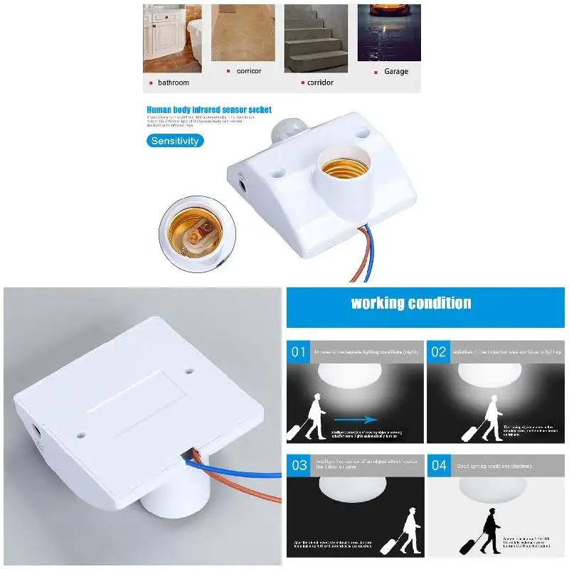 Экономичный E27 держатель лампы инфракрасный датчик движения автоматический