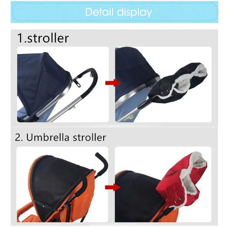 

Baby Stroller Accessories Winter Warmer Windproof Gloves Solid Color Pushchair Hand Muff Waterproof Stroller Accessory