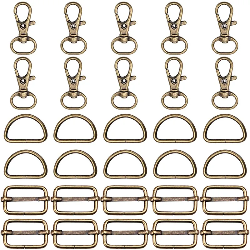 

MIUSIE 30 Pcs Hanging Rope Snap Hook Rotary Lobster Clasp Set Belt Key Chain With Sliding Buckle For Leather Strap Making