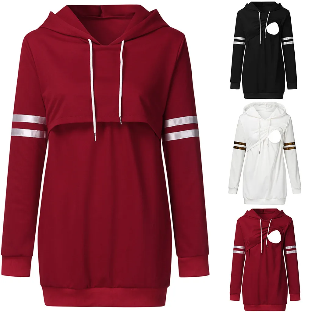 2019 модная зимняя одежда для беременных женщин Полосатый Принт пэчворк с длинным