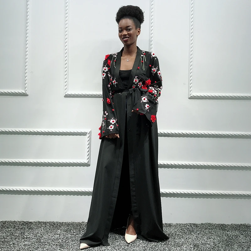 

Siskakia Women Ayaba Africa Middle East Turkey Fashion ins Embroidery 3D Flower Kimono Abaya Muslim Dubai Islamic Eid Clothing