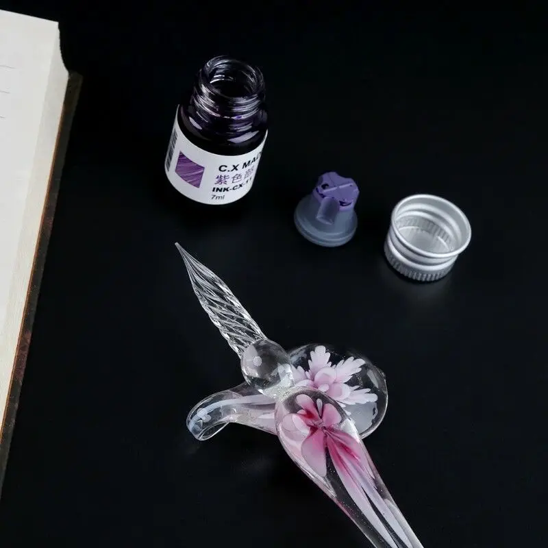 

Glass Calligraphy Pen Crystal Glass Dip Ink Pen Set Non-Carbon Ink Signature Pens Writing Tools SGA998