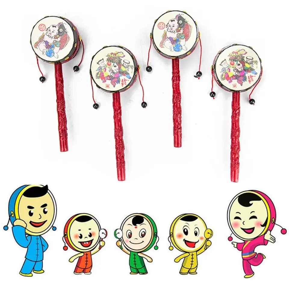 Детские игрушки Китайская традиционная вращающаяся игрушка погремушка барабан