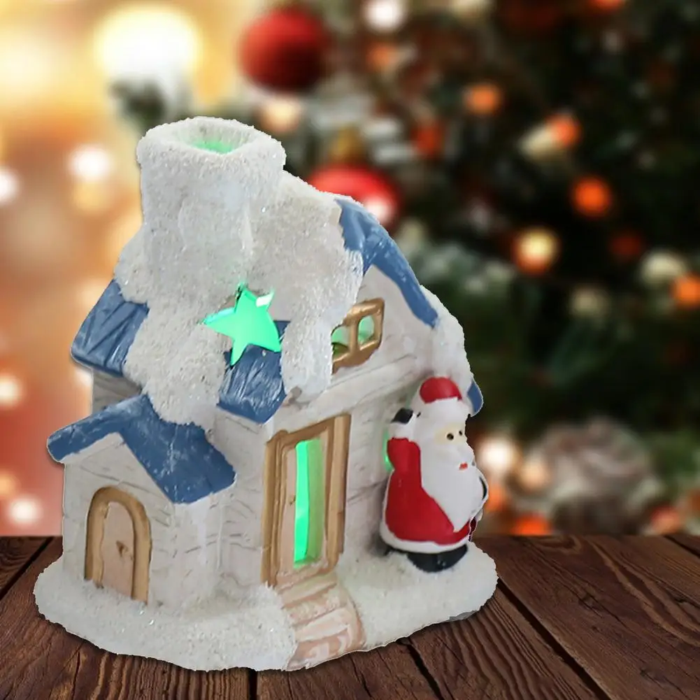2021 Miniature Figurines Cute Dreamy Snow Scene Cottage House With Light Christmas Desk Ornament Accessories Craetive Toy Gift | Дом и сад