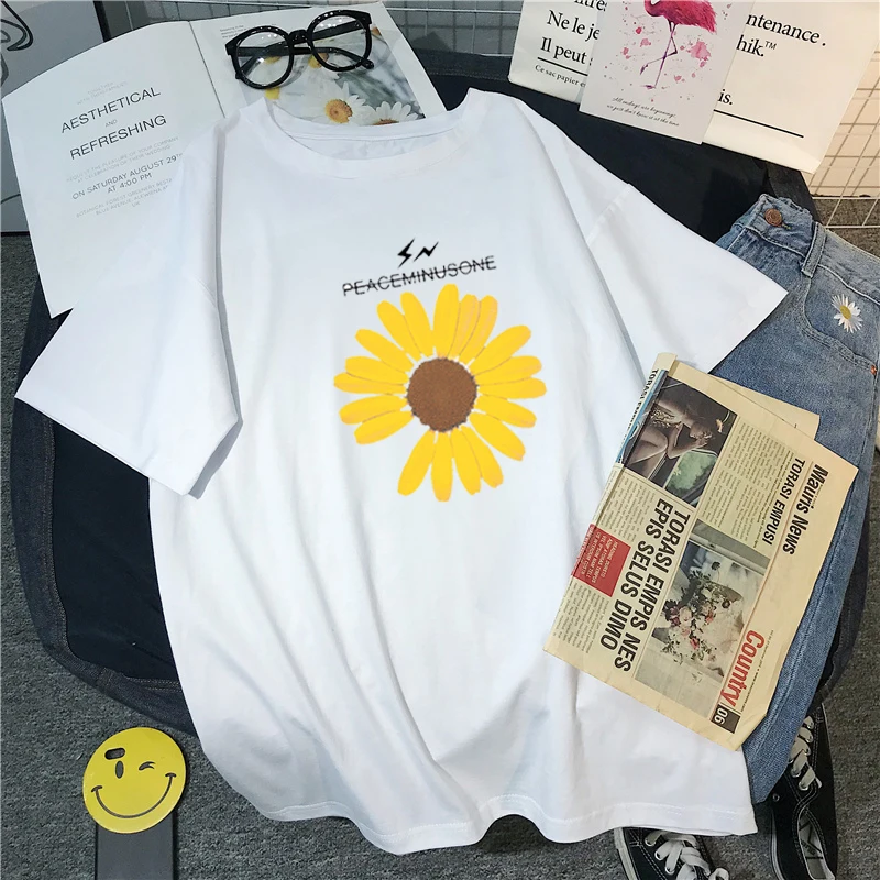 

Harajuku T Shirt Women 3D Sunflower Print T-shirt Casual Short Sleeve Streetwear Tops Female T-shirt Cartoon Clothes Woman Tops
