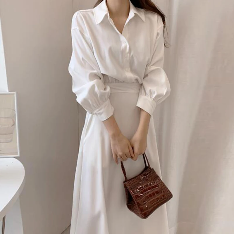 Женское однобортное платье макси модная одежда в Корейском стиле с лацканами и