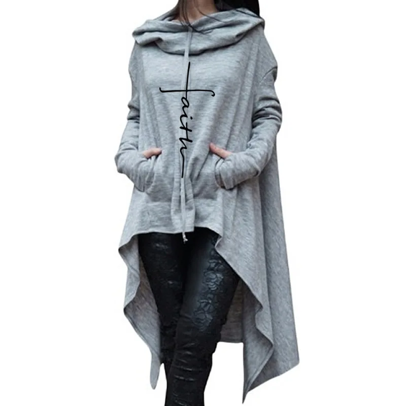 

Women'S Hooded Pullover Irregular Long-Sleeved Drawstring Loose Top With Pockets2021Spring And Autumn Fashion Casual Personality