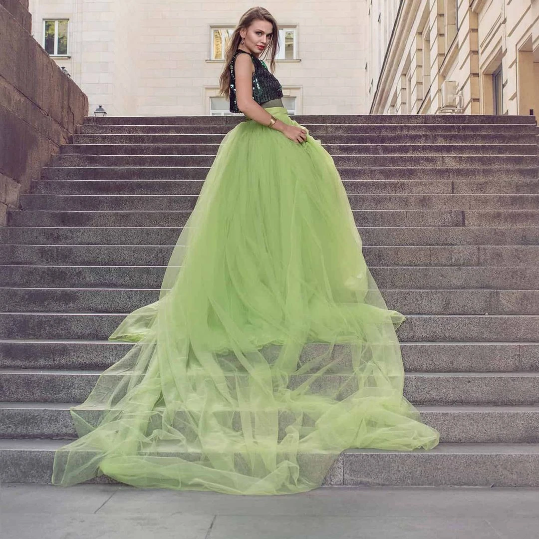 

Classic Simple Tulle Skirt Tulle Elastic Floor Length With Train Ladies Skirts Photography Colors Custom Made