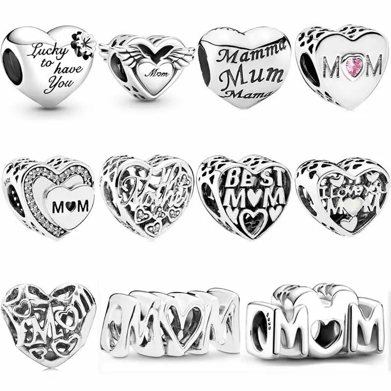 

Openwork Angel Wings & Mum Heart & Clover With Crystal Charm 925 Sterling Silver Beads Fit pandora Bracelet DIY Jewelry