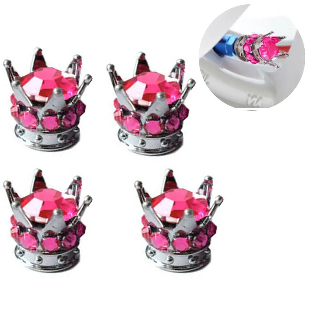 

4 Psc Silver Crown Dark Pink Diamond Stone Car Tire Tyre Valve Dust Cap Covers Auto Replacement Parts Wheels Tires & Parts