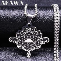gothic lotus skull stainless steel chain necklace black silver color pendant necklaces jewlery collier ras de cou n3693s02