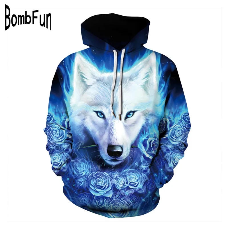 Мужские толстовки BombFun с 3d принтом волка для мужчин и женщин высокого качества