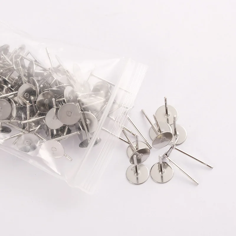 100 шт./лот пустые серьги из нержавеющей стали шпильки стальная цветная плоская