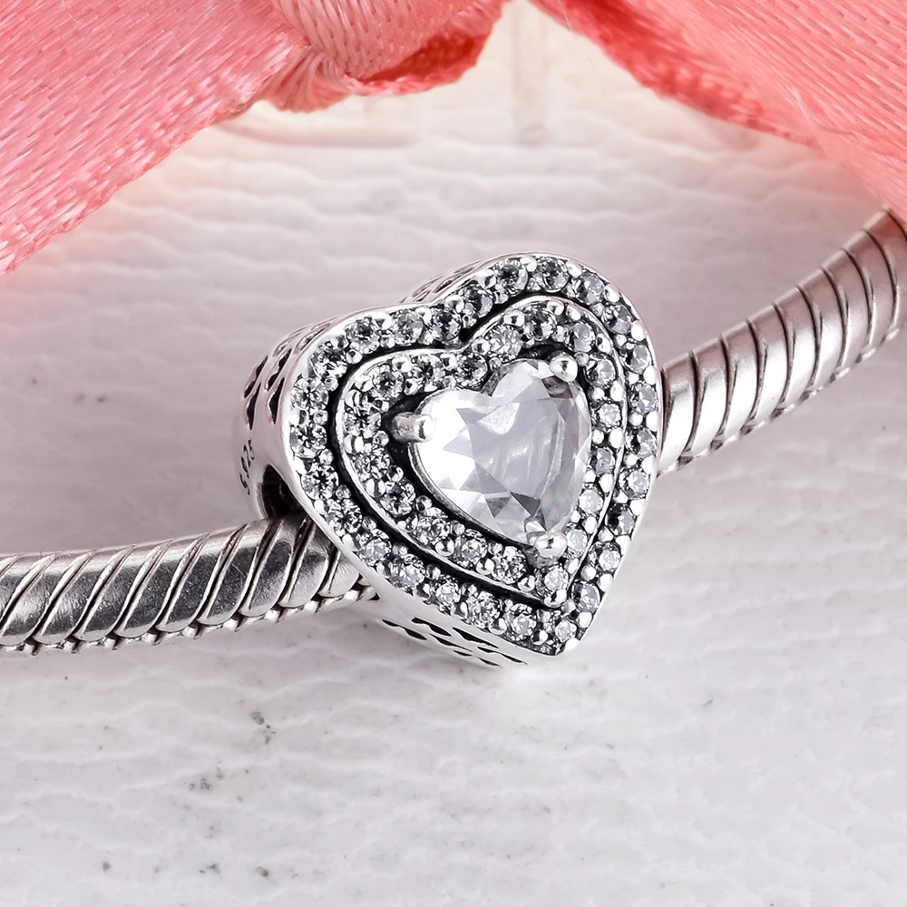

Sparkling Levelled Hearts Charm Fits Original Snake Chain Bracelets For Woman DIY Sterling Silver Jewelry 2020 Winter Beads