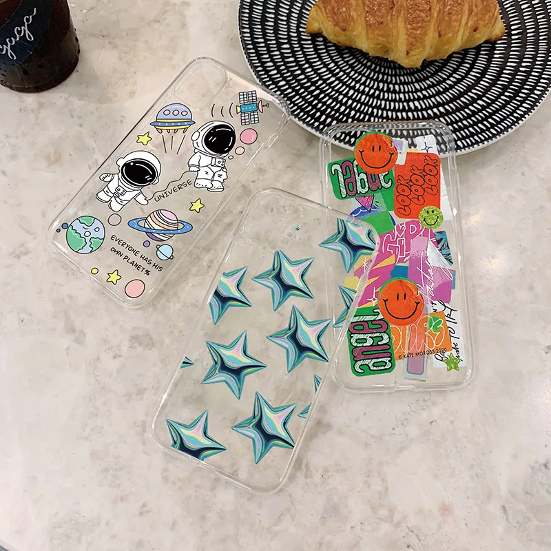 Cute Cartoon Smiley Lable Stars Phone Case For Xiaomi Mi 11 Note 10 9 lite 9t POCO X3 Redmi 8 t Pro 9s Soft Cover | Мобильные