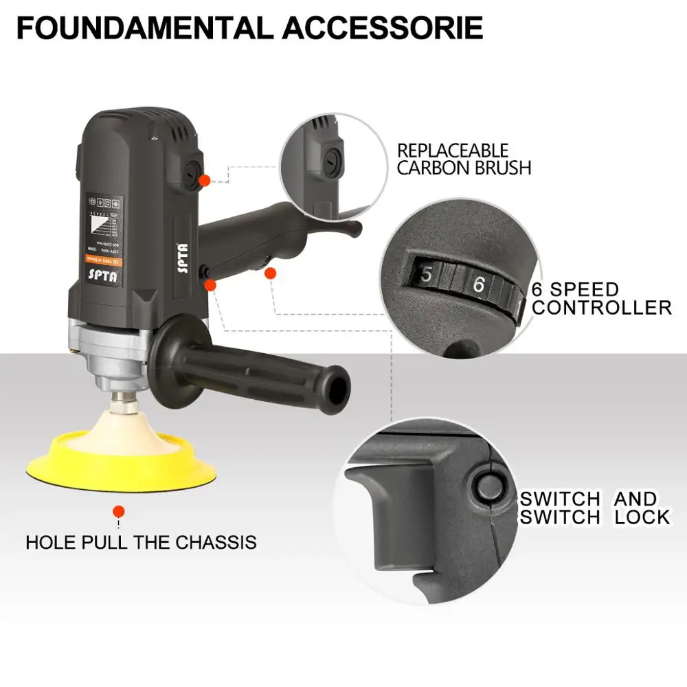 Роторный полировщик SPTA 25-125 мм автомобильный электрический и полировочные