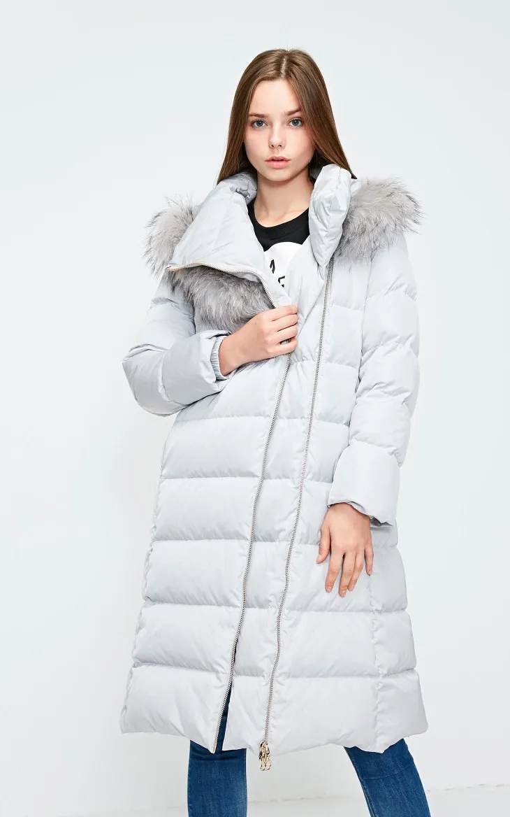 Vero Moda женский 90% белый утиный пух Талия молния с капюшоном мех енота длинный пуховик парка пальто | 318412532