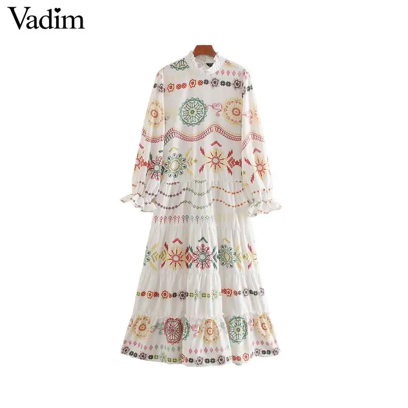Vadim милый женский дизайн с принтом Макси платье оборками длинный рукав женские
