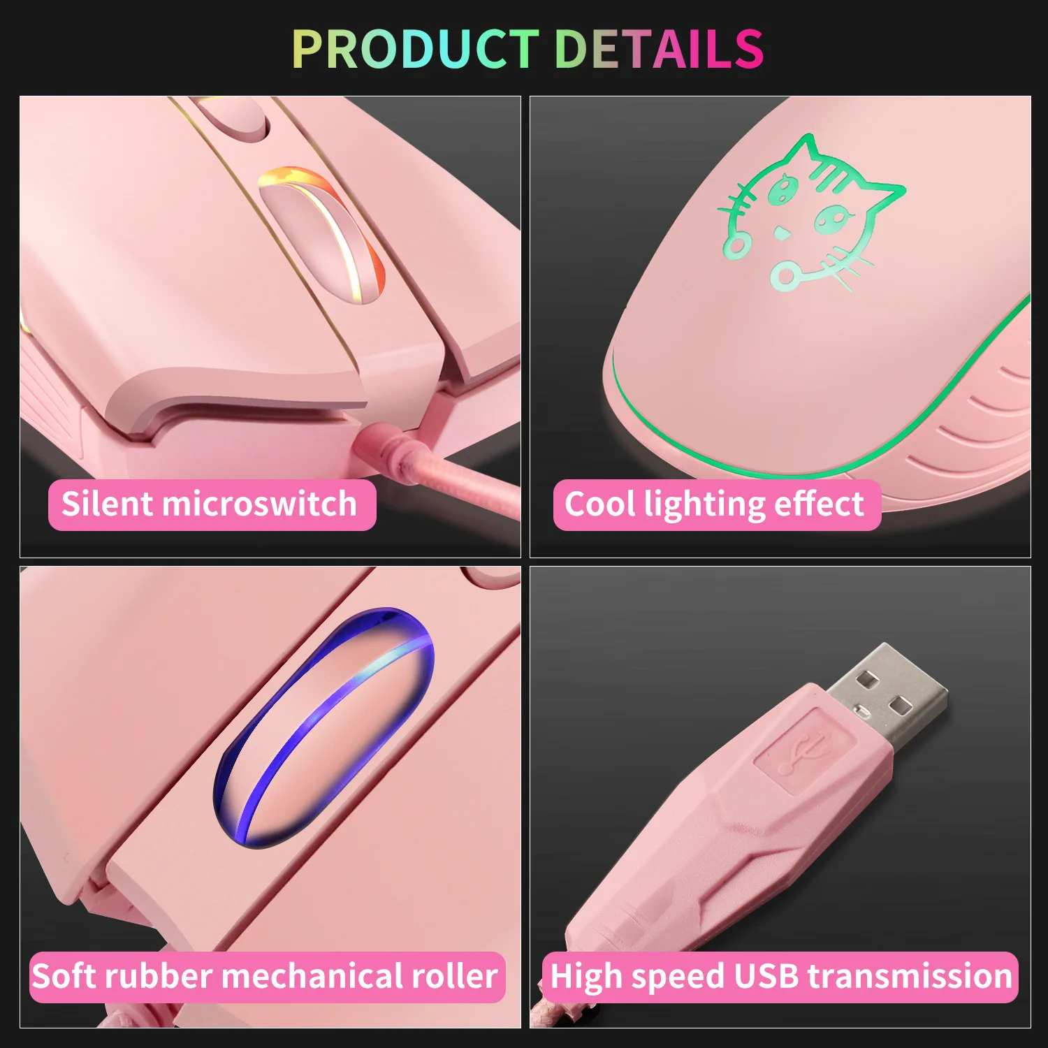 Проводная игровая мышь USB розовая профессиональная компьютерная для киберспорта