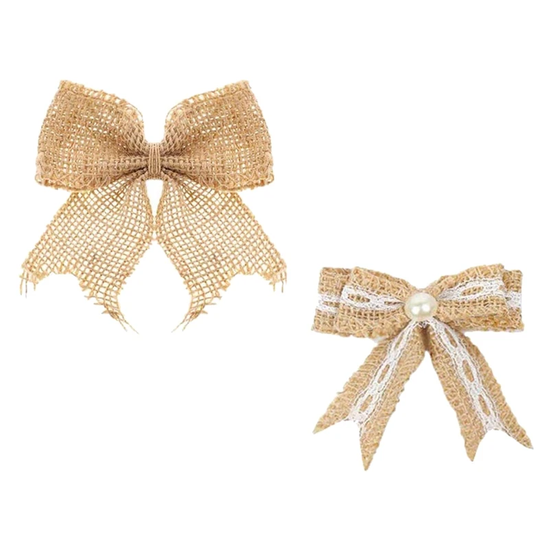 Набор из 12 шт. жемчужный натуральный джутовый бант для рождественской елки