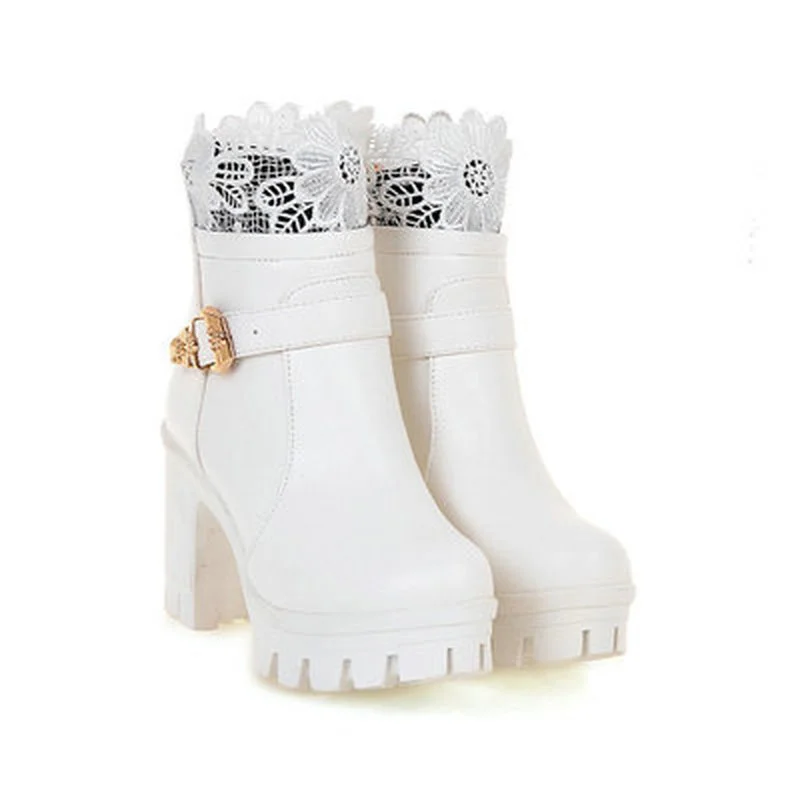 

2021 Spring Lace Platform Harajuku Boots Women Gothic Square Heels Ankle Boots for Women Zipper High Heel Boots Drop Ship