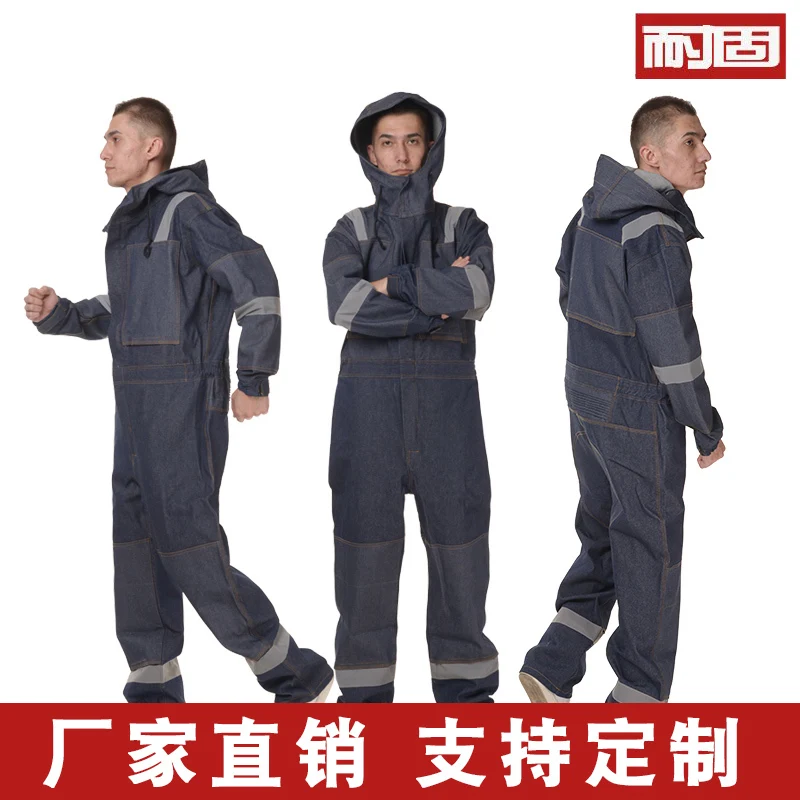 Solid-resistant conjoined work clothes suit men's thickened reflective anti-static wear-resistant dust-proof clothes electric