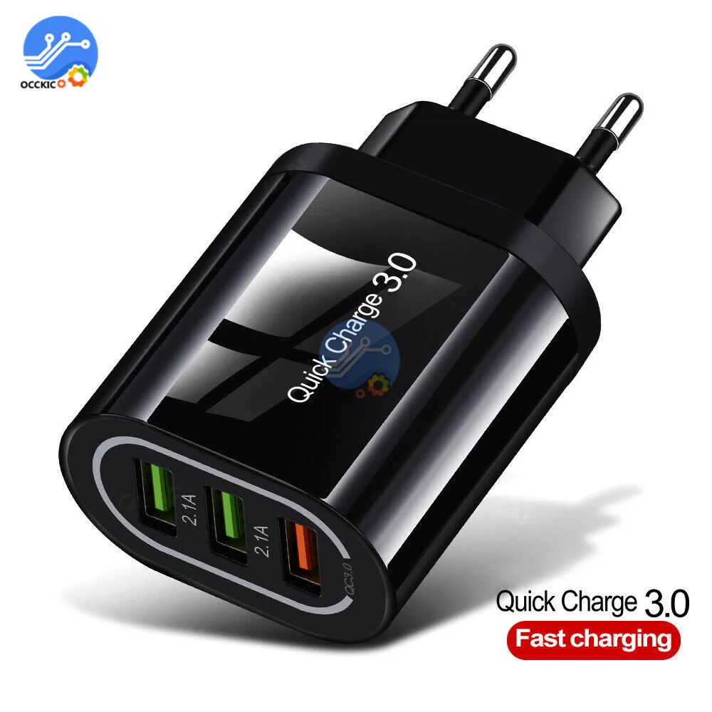 USB Зарядное устройство 3-зарядное устройство для быстрой зарядки QC 3,0 ЕС/США Plug Универсальный настенный телефон адаптер быстрой зарядки для iPhone XiaoMi huawei