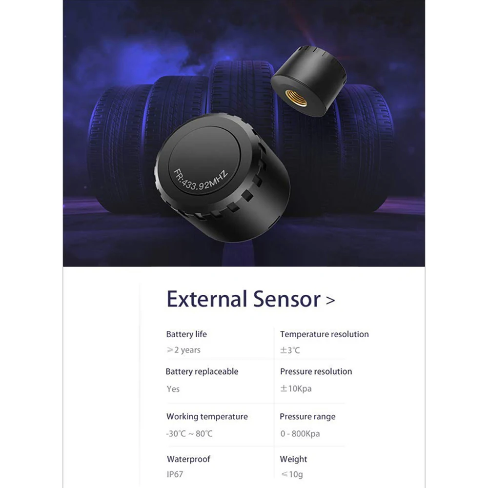 Автомобильная TPMS система контроля давления в шинах с 4 внутренними и внешними
