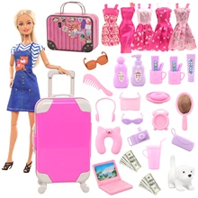 32 Items  for Barbie Travel Furniture Accessories Dress Suitcase Dog Sunglass Laptop Kawaii Barbie Doll Accesorios Kids Toys