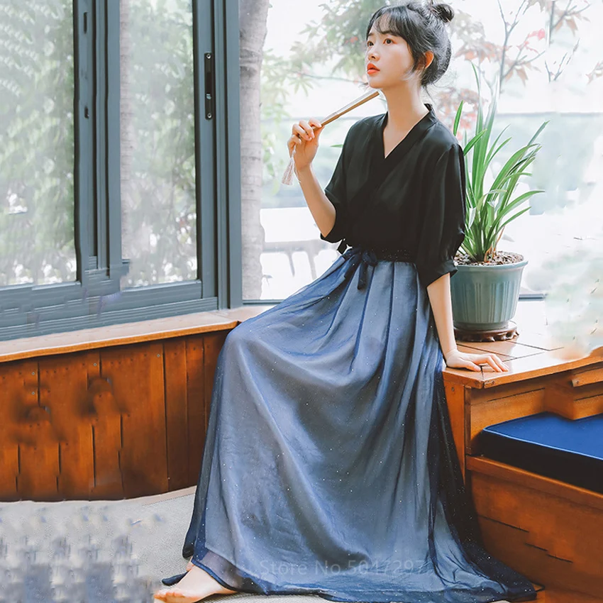 

Japanese Style Kimono Dress Women Haori Samurai Costume Chiffon Skirts Casual Vintage Kawaii Girls Party Traditional Clothing