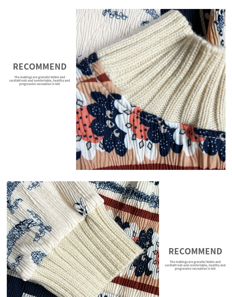 

Spring New Products Light Luxury Design Retro National Wind Print Art Over The Knee Two-Piece Loose Dress Women