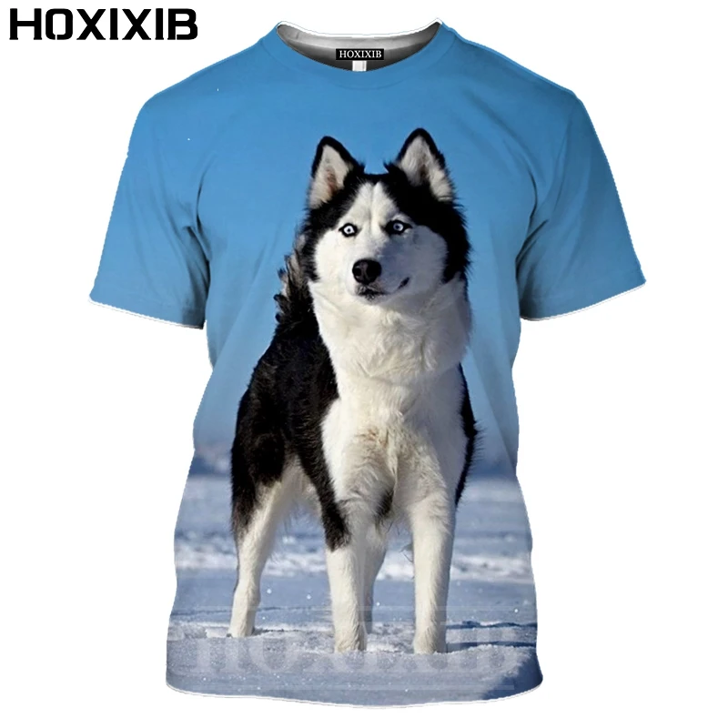 

HOXIXIB Siberian Husky T Shirt Men Summer O Neck 3D Print Animal Tshirt Women Kawaii Two Ha Dog Swim Maple Leaf Hip Hop Pullover