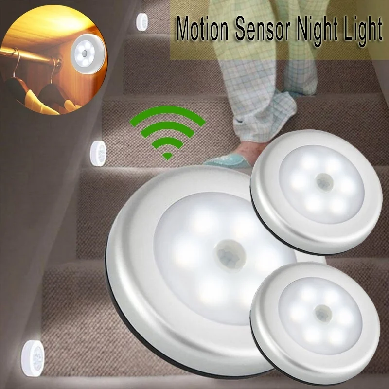 Cool Portable 6 LED Wireless Motion Sensor Night Light Battery-Powered with Sticker | Лампы и освещение