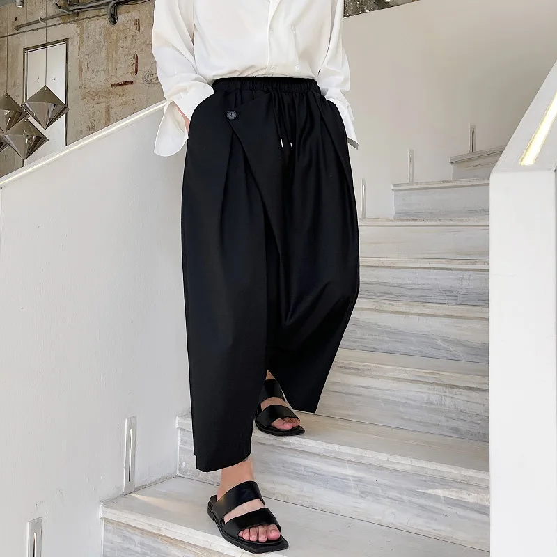 2021 Japanese streetwear hip-hop Gothic Men Black Kimono Skirts Pants Oversize Menswear Vintage Straight-leg pantsTrousers | Мужская
