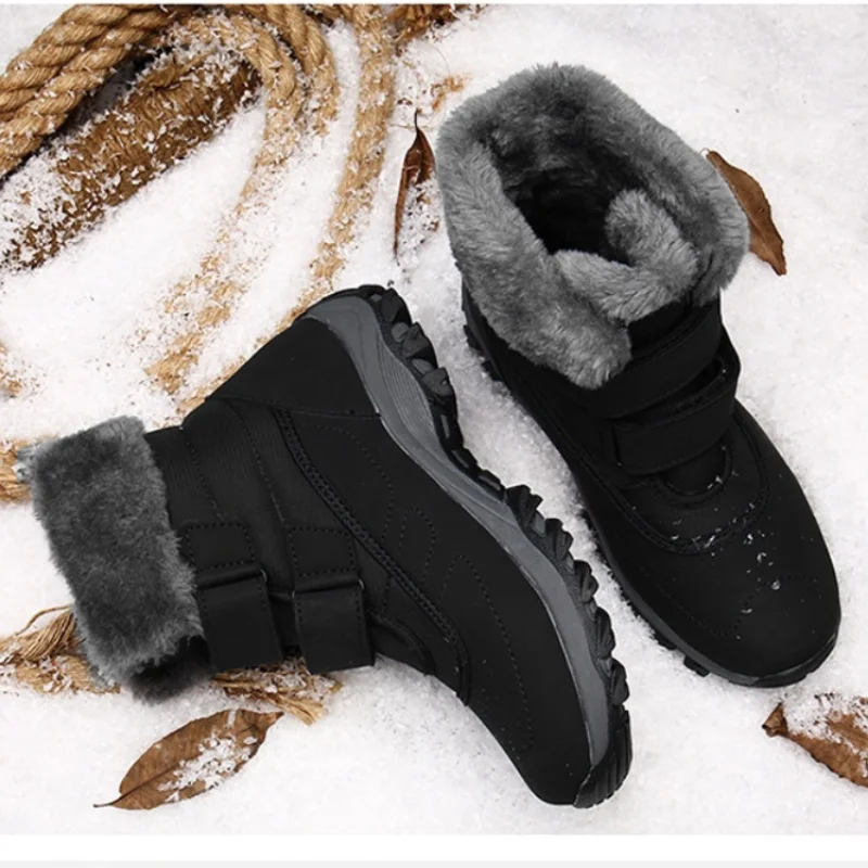 Winter Woman's Stylish Snow Boots High-top Warm Lining Anti-skid Shoes Outside Casual Slip-on Black Gray Footwear