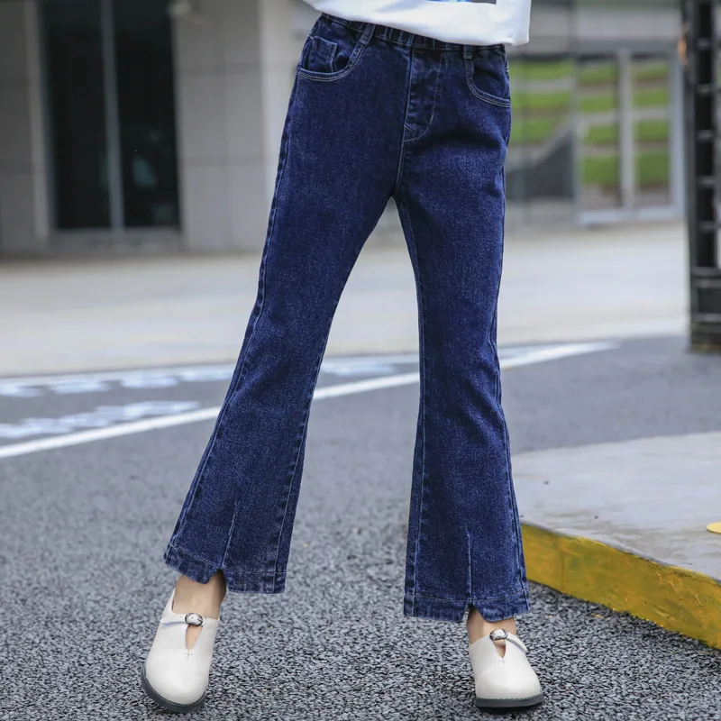 Детские джинсовые брюки осенние модные для мальчиков и девочек синие детская