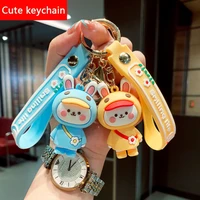 fashion keychain pendant cartoon duck plastic lanyard luxury mobile phone leather bag key ring chain holder christmas gift
