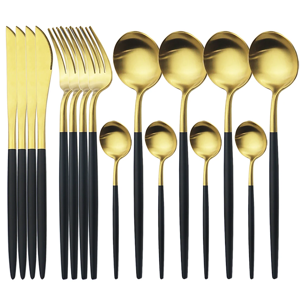 

Черный, золотистый, Западный, 16 искусственных ножей, набор столовых приборов из нержавеющей стали 304, кухонная посуда