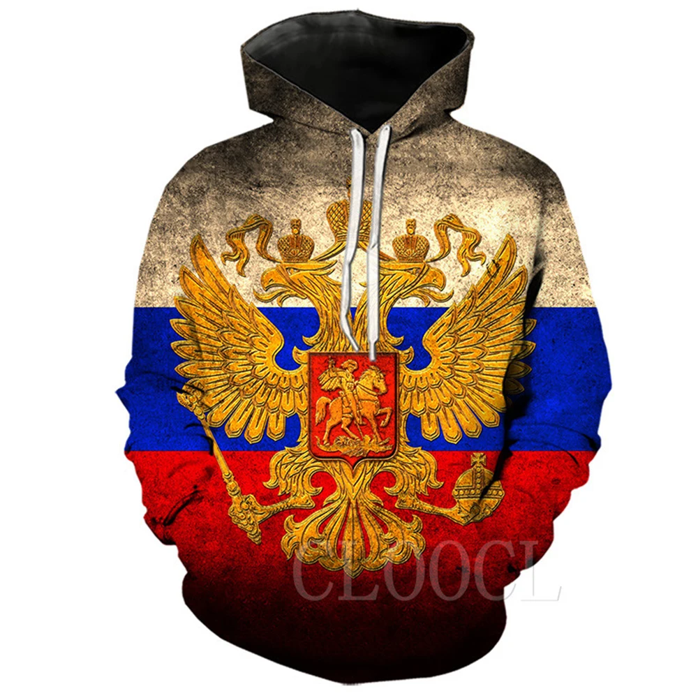 

CLOOCL Retro Hoodie Russian National Emblem 3D Hoodies Printed Autumn Hooded Pullover Men Women Long Sleeve Outdoor Sportswear