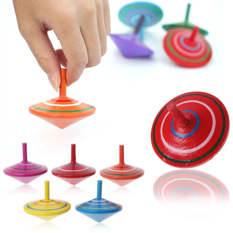 

Rotating Multicolour Wooden Spinning Top Kids Toy Traditional Baby Toys