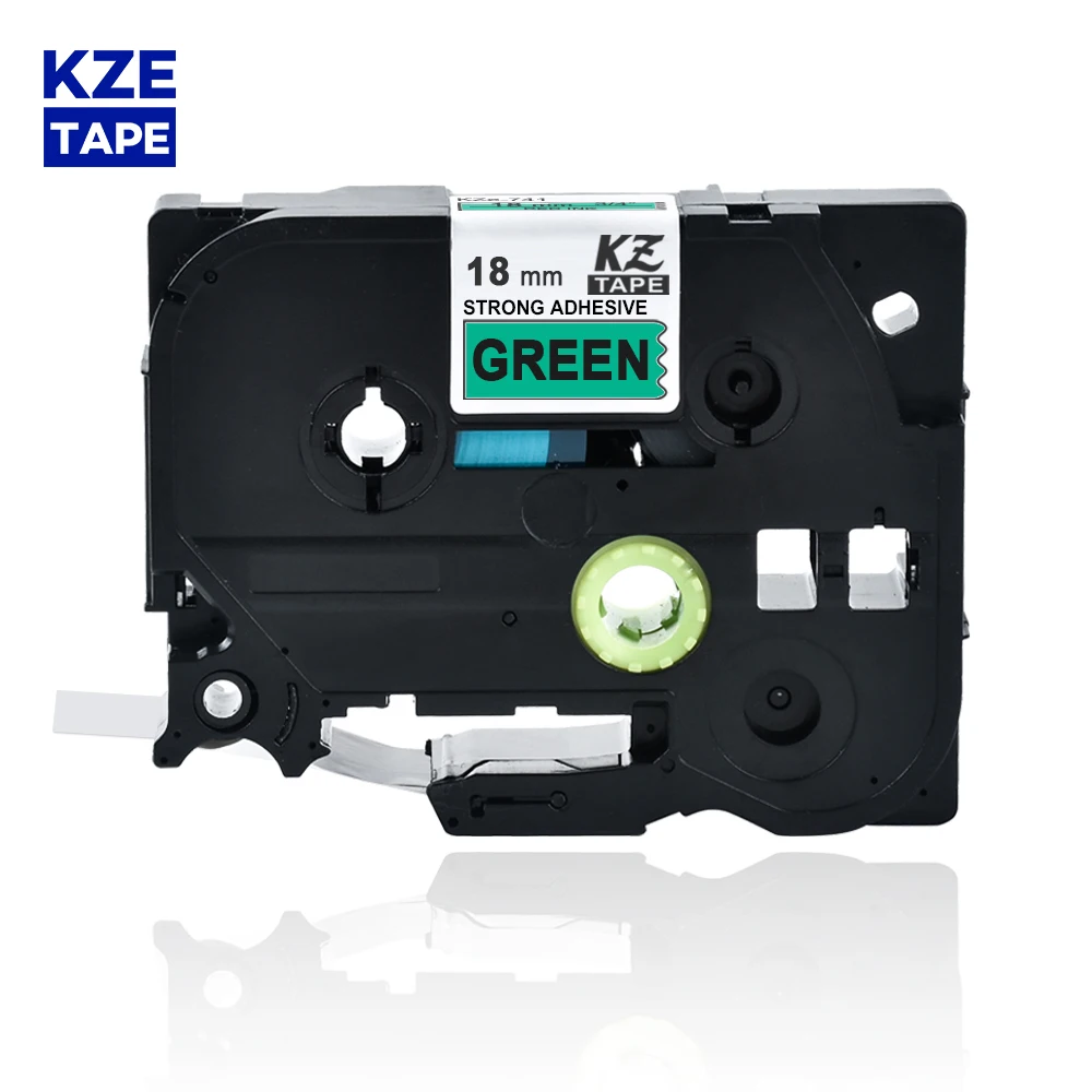

18mm TzeS741 Black on Green Laminated Label Tape strong adhesive label tapes Tze-S741 Tze S741 tze s741 stze-741 for P-touch PT