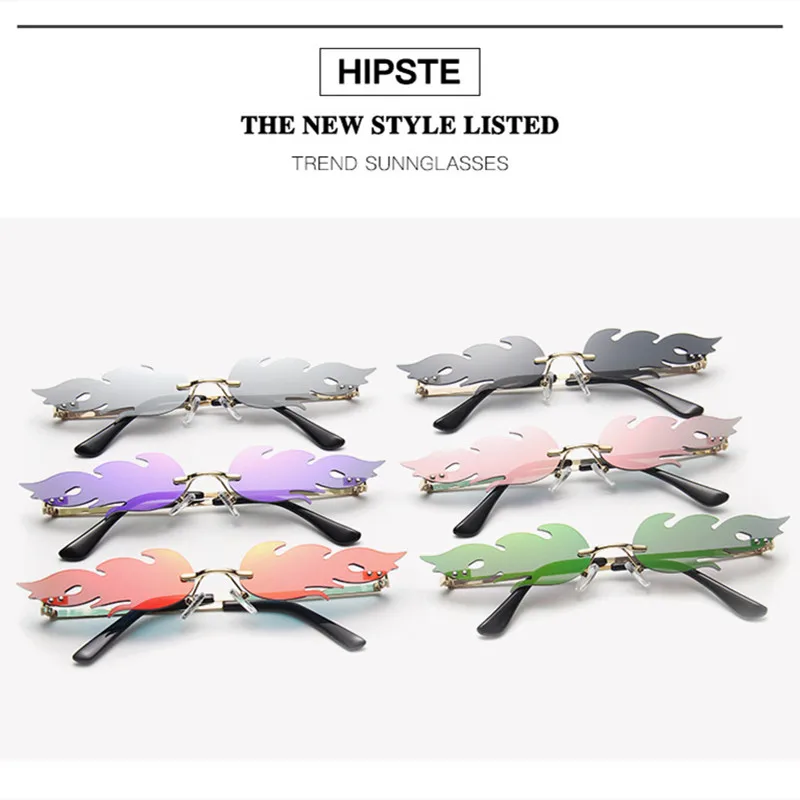 Женские очки для вождения бескаркасные солнцезащитные в форме пламени роскошные