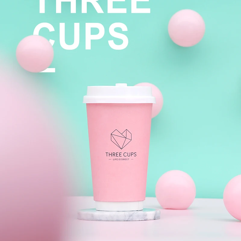 50 шт. одноразовые розовые кофейные чашки 16 унций 500 мл|Одноразовые чашки| |
