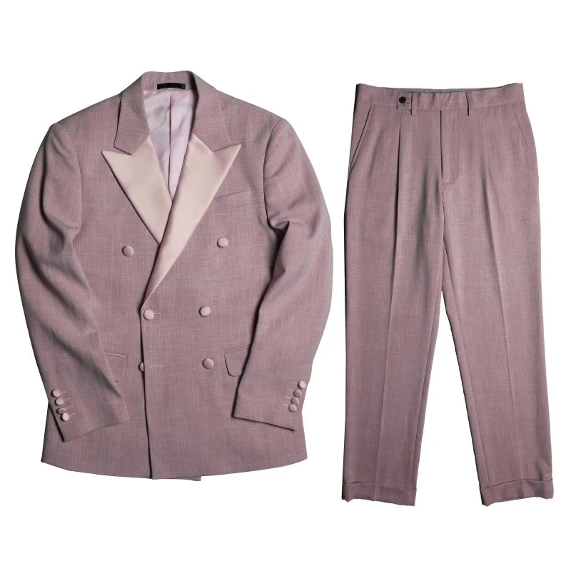 

Модная дизайнерская одежда для жениха, двубортный пиджак для жениха, облегающие брюки, мужской комплект из 2 предметов, деловые костюмы