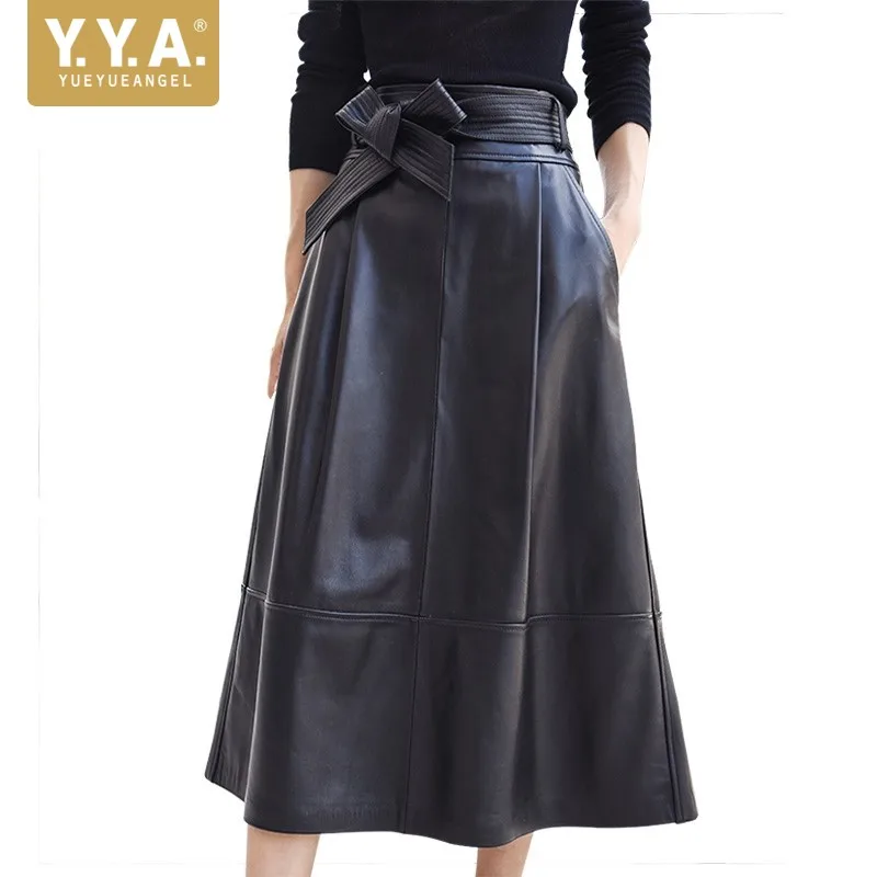 

Женская юбка из натуральной кожи, с высокой талией