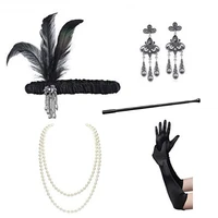 hot1920s charleston party flapper girl feather headband pearl necklace earrings cigarette holder gloves great gatsby accessories