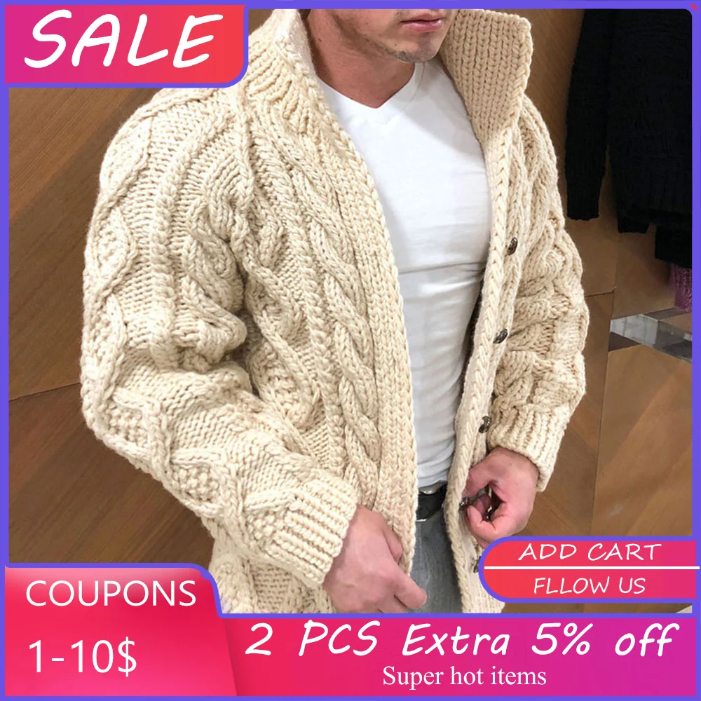 

Sweater Men Cardigan Winter Autumn Fashion Black Single-Breasted Long Sleeve Warm Knitted Tops Jumpers Casual New Outerwear