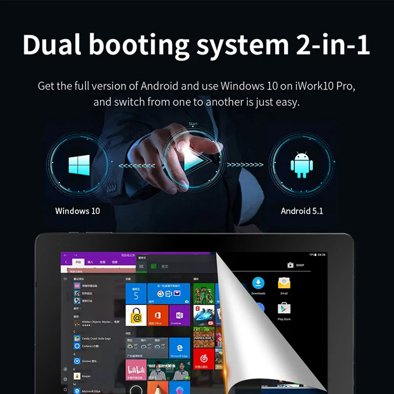 Alldocube iWork10 pro планшет 10,1 дюймов Intel Cherry-Trail Windows10+ Android 5,1 двойная система ram 4 Гб+ rom 64 Гб 1920*1200 ips wifi