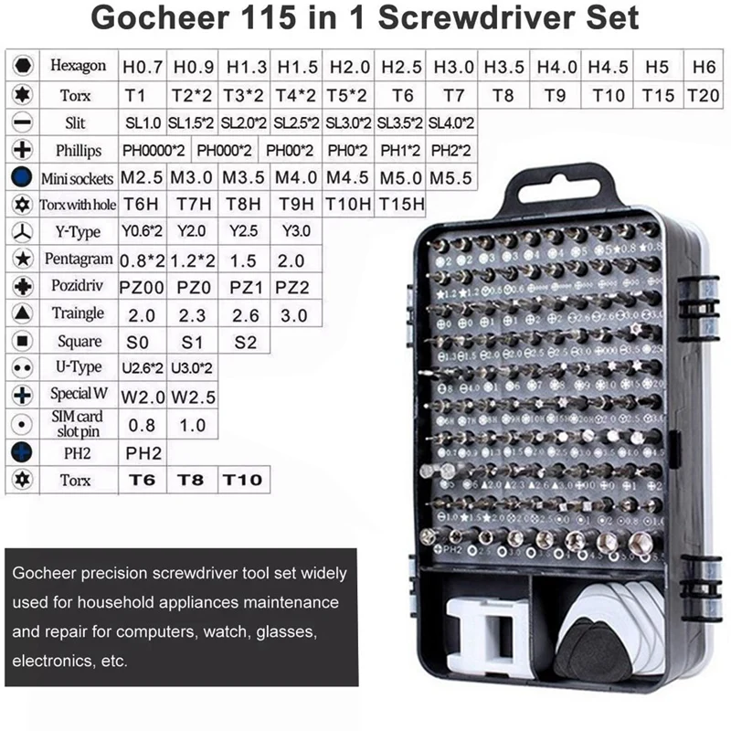 

DIY Hand Work Repair Tools Kit Vanadium netic Bits Mini Precision Screwdriver Set 115 in 1 Case for Phone Tablet