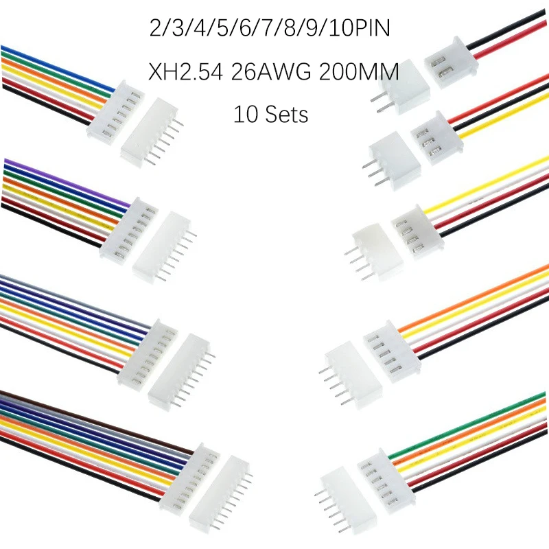 

10Sets Mini Micro JST 2.0 PH Male Female Connector 2/3/4/5/6/7/8/9/10-Pin Plug With terminal Wires Cables Socket 200MM 26AWG